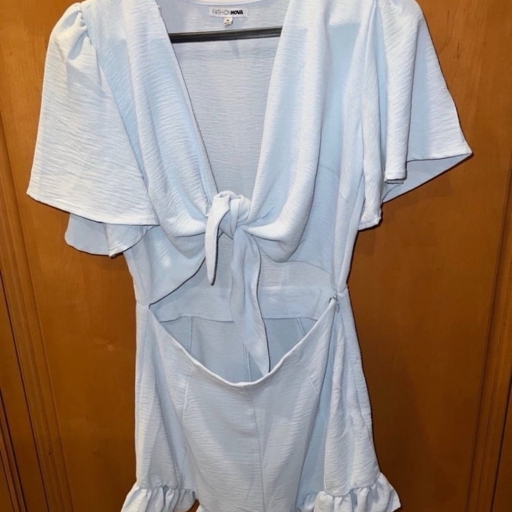 Elegant Light Blue Tie-Front Top